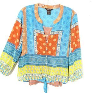 Multiples 2pc Set TANK and SHEER Chiffon Button Up Top M Boho Cottagecore Poly